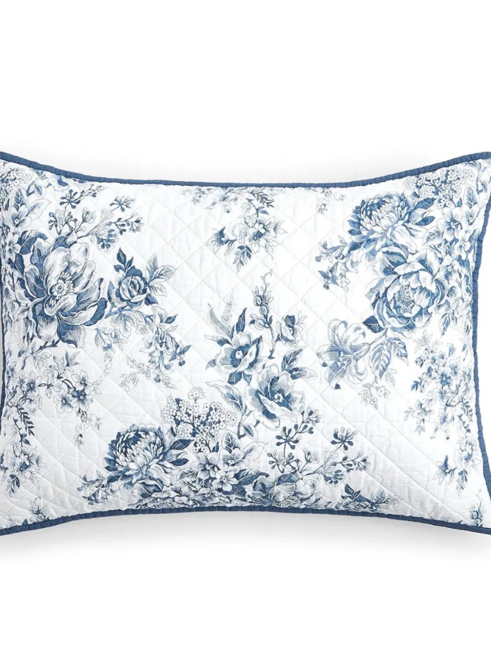 Blue Toile Bed Shams, 100% Cotton 20 x 26, 1 Pair, Diamond Quilting, Stripe Back